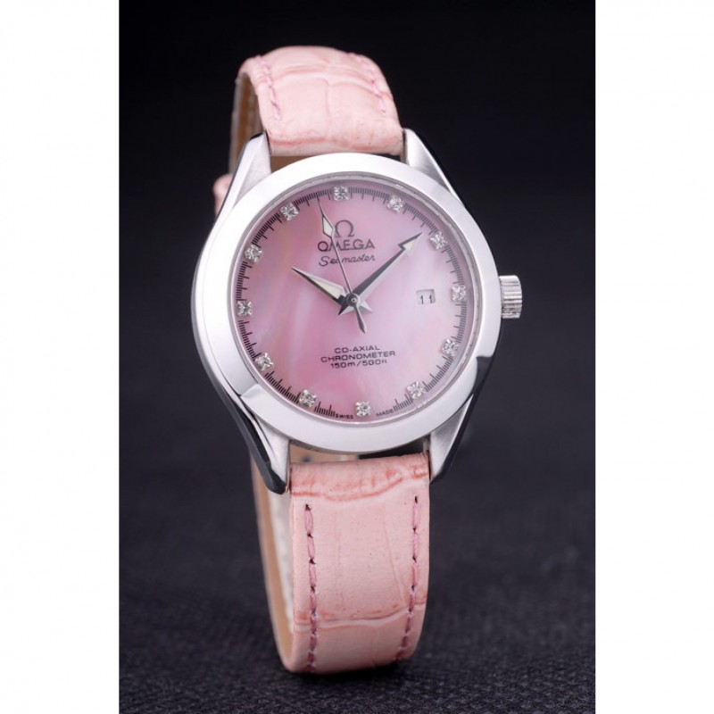 Omega Seamaster OM154 - Quartz Battery - Pink Dial - Japanese Miyota - Polished Stainless Steel