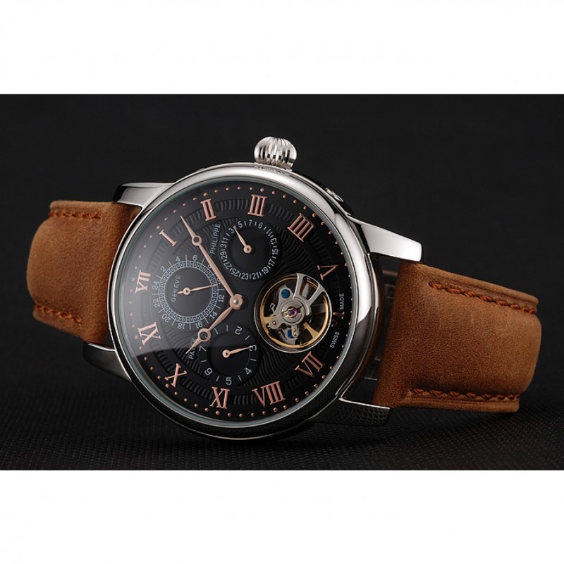 Patek Philippe Grand Complications 1453815 Replica Watch, Automatic Movement, Black Dial, Leather