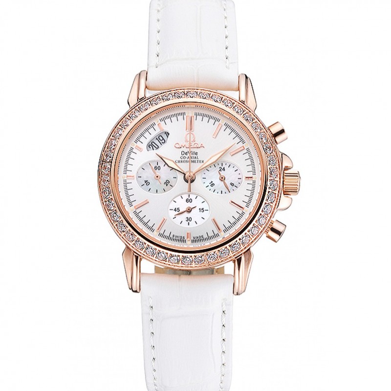 Omega Speedmaster 622455 Replica Watch, Quartz Movement, 18k Rose-Gold Case, Diamond Bezels, White