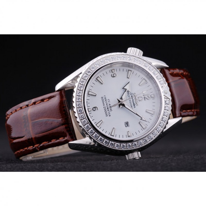 Omega Seamaster OM166 Quartz Watch, White Dial, Brown Crocodile Leather Strap