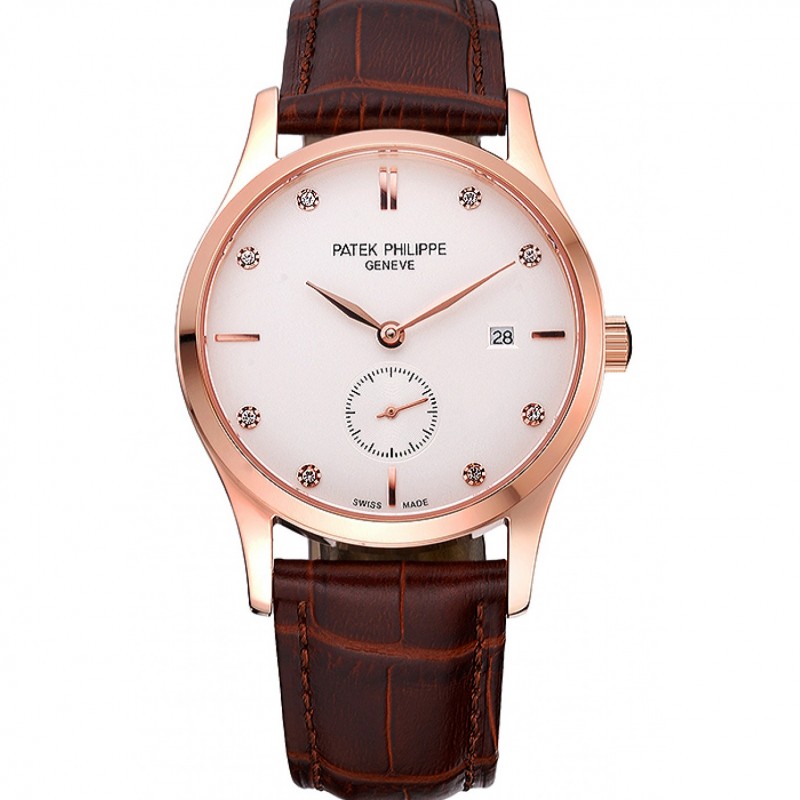 -622834 - Patek Philippe Calatrava Replica Watch - Automatic - 18k Rose-Gold Plated - White Dial