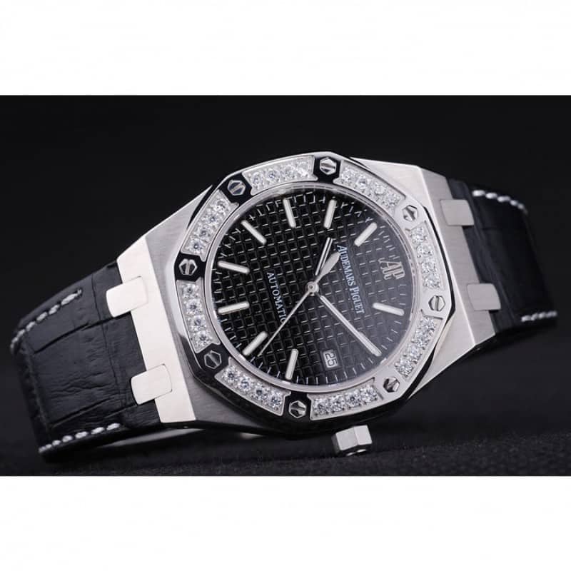 Audemars Piguet RO Royal Oak Replica Watch, Automatic, Japanese, Brushed SS Case, Black Dial, Black