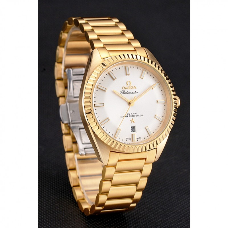 Omega Globemaster Constellation Quartz Battery 18k Yellow Gold Plated Case Replica Watch