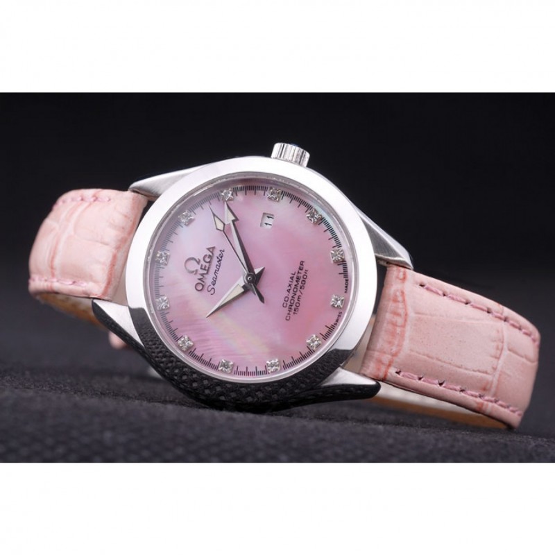Omega Seamaster OM154 - Quartz Battery - Pink Dial - Japanese Miyota - Polished Stainless Steel
