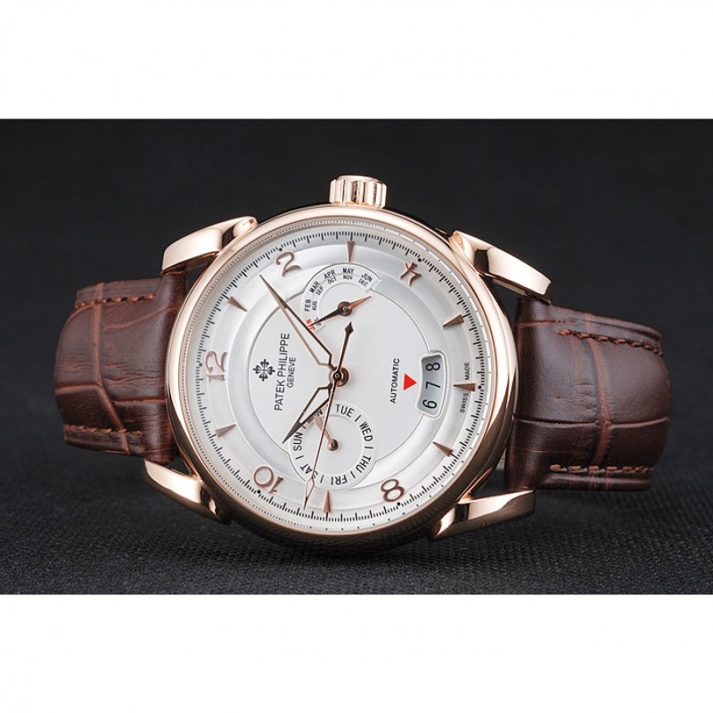 Patek Philippe 1454236 Complications Replica Watch, Automatic Movement, 18k Rose-Gold Plated, White