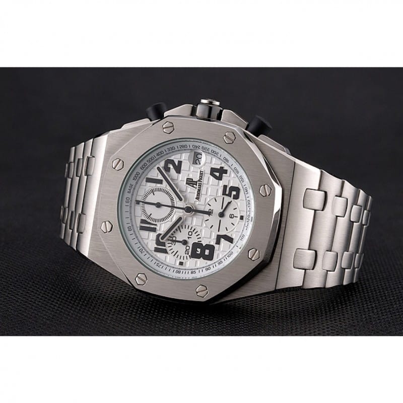 Audemars Piguet RO Offshore Replica Watch, Chronograph, Silver White Dial, Brushed Steel Case