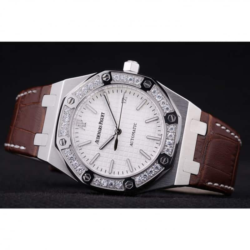 Audemars Piguet Royal Oak Replica Watch, Automatic Movement, White Dial, Brushed Steel Case