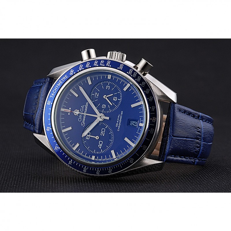 Omega Speedmaster 622808 Replica Watch, Quartz Movement, Blue Dial, Stainless Steel Case, Crocodile