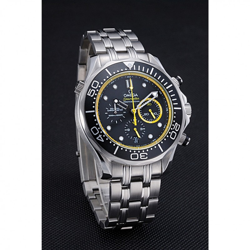 Omega Seamaster 622060 Replica Watch, Quartz, Black Dial, Stainless Steel Case & Bezel