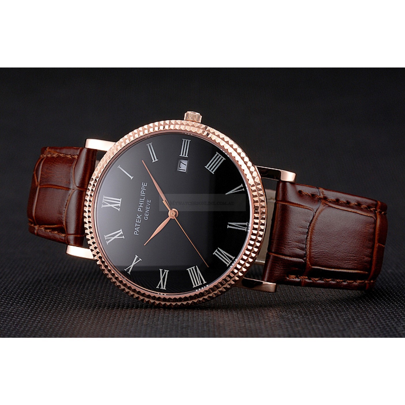 Patek Philippe Calatrava Replica Watch石英机芯，黑面，玫瑰金表壳 15202ST.OO.1240ST.01