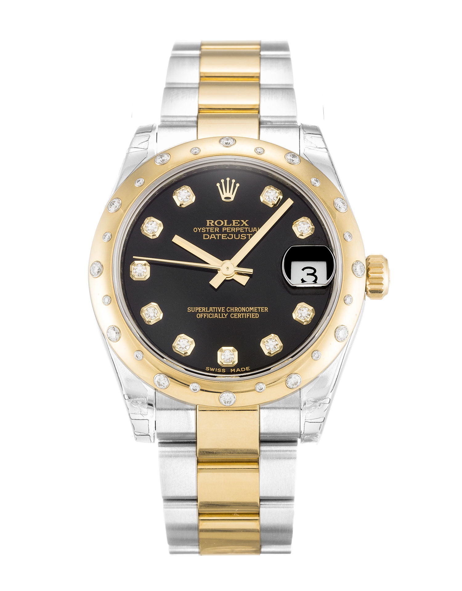Rolex Datejust 178343 Automatic Steel & Yellow Gold Set with Diamonds 31MM Black Diamond Unisex