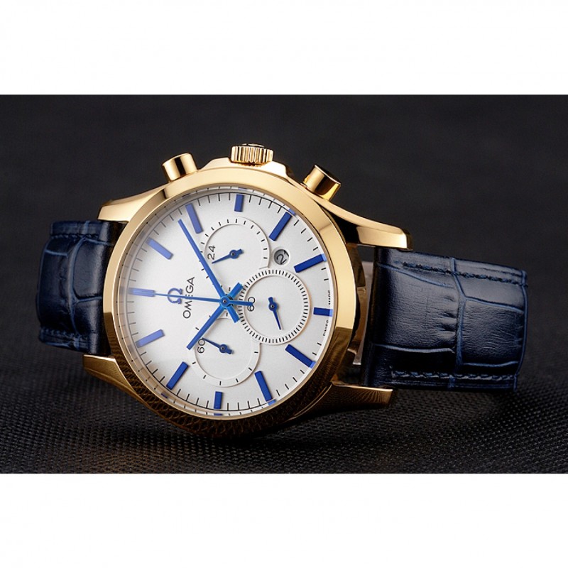 Omega Chronograph -石英 电池 - 18k 黄金电镀 - 白色表盘 - 男士 - 复制手表 Watch