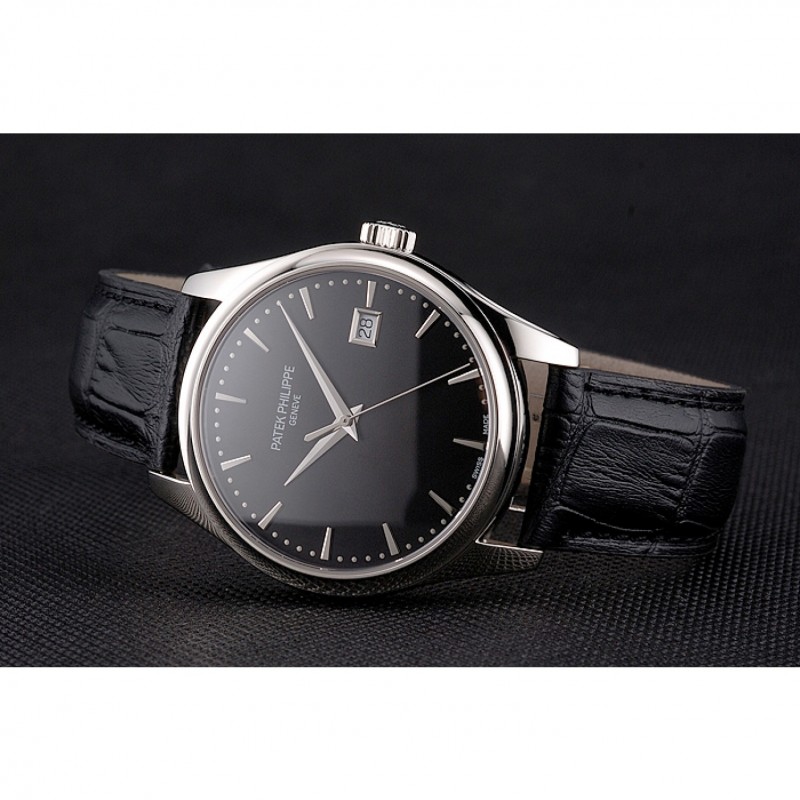 Patek Philippe Calatrava Replica Watch, Automatic Movement, Black Dial, Polished Steel Case