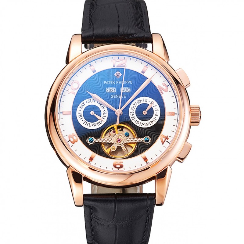 Patek Philippe Perpetual Calendar Replica Watch, Automatic, Black Dial, 18k Rose-Gold Plated, 55 x