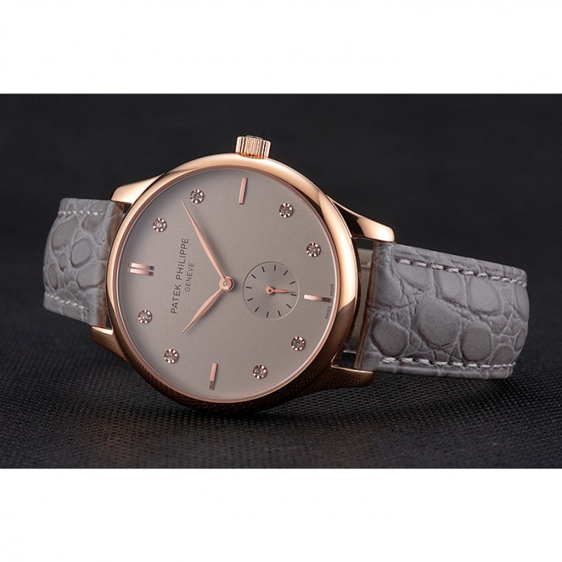 Patek Philippe Calatrava Replica Watch, Quartz Movement, 18k Rose-Gold Plated, Silver Dial, Model