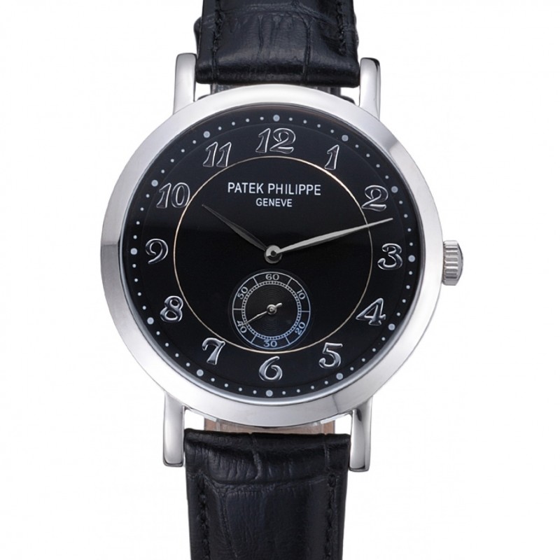 Patek Philippe Calatrava 621987 Replica Watch, Quartz Movement, Black Dial & Band, Men's Stainless