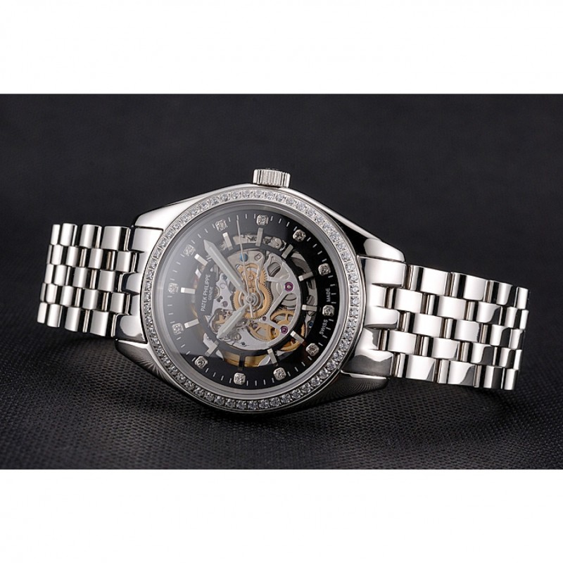 Patek Philippe Calatrava Replica Watch, Kinetic Auto, Polished SS Case, Black Dial