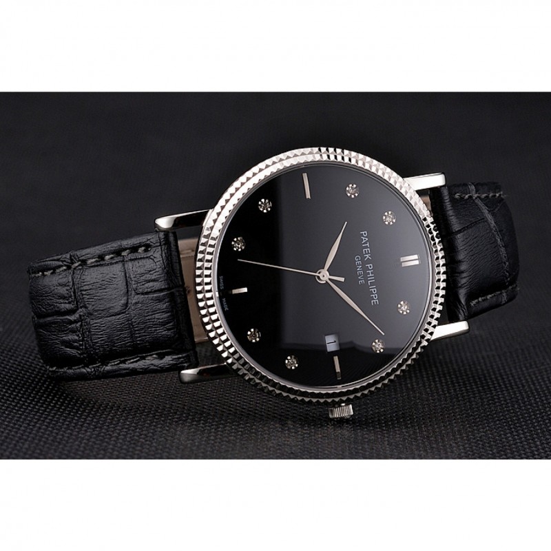 Patek Philippe Calatrava Replica Watch, Quartz Movement, Polished Stainless Steel, Black Dial