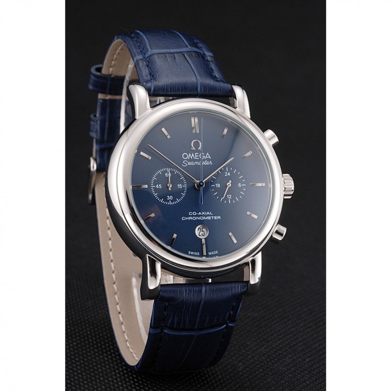 Omega Seamaster Replica Watch, Japanese Quartz Movement, Blue Dial, Polished Stainless Steel Case