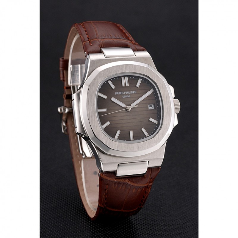Patek Philippe Nautilus Replica Watch, Automatic Movement, Black Dial, Brushed Stainless Steel