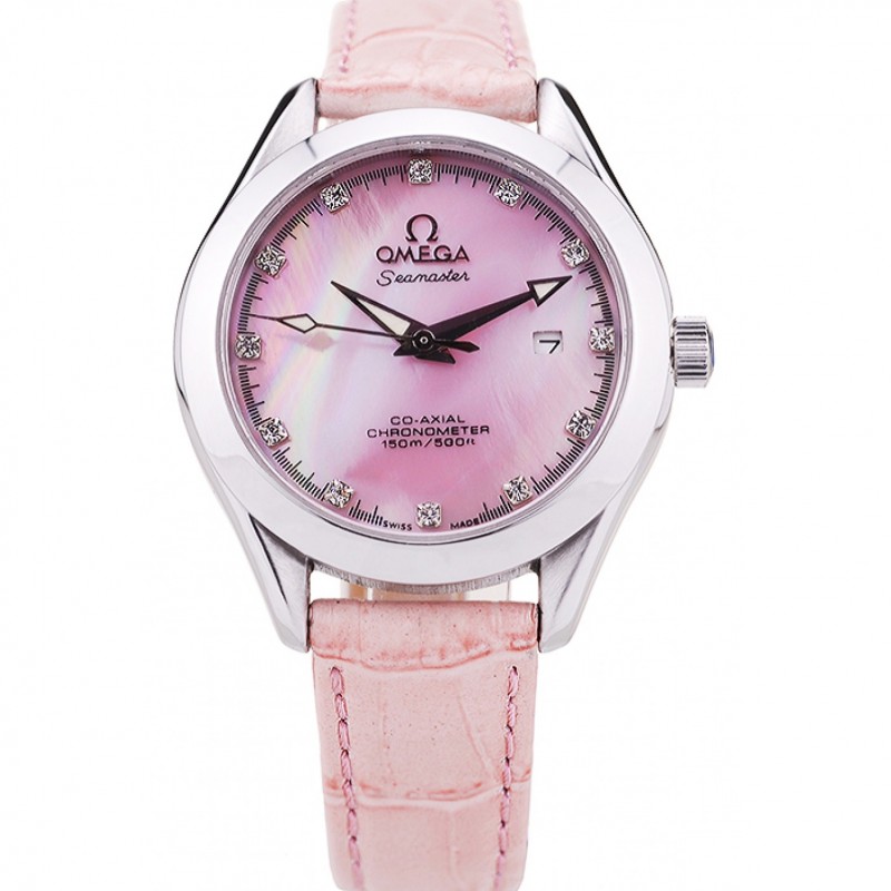 Omega Seamaster OM154 - Quartz Battery - Pink Dial - Japanese Miyota - Polished Stainless Steel