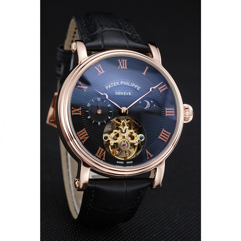 Patek Philippe Complications Replica Watch, Kinetic, 18k Rose-Gold Plated, Black Dial, Model