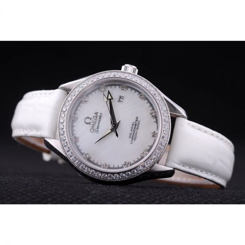Omega Seamaster OM156 Replica Watch, Quartz Movement, White Dial, Stainless Steel Case, Women's