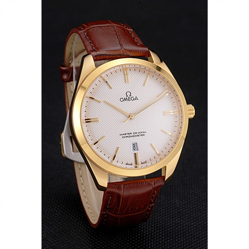 Omega Tresor Deville Replica Watch, Automatic Kinetic, 18k Yellow Gold Plated Case, White Dial