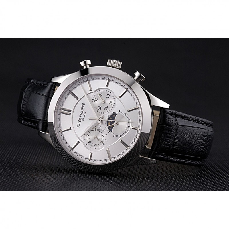 Patek Philippe Moonphase Chronograph Replica, Automatic Movement, Silver Dial, Steel Case, Model