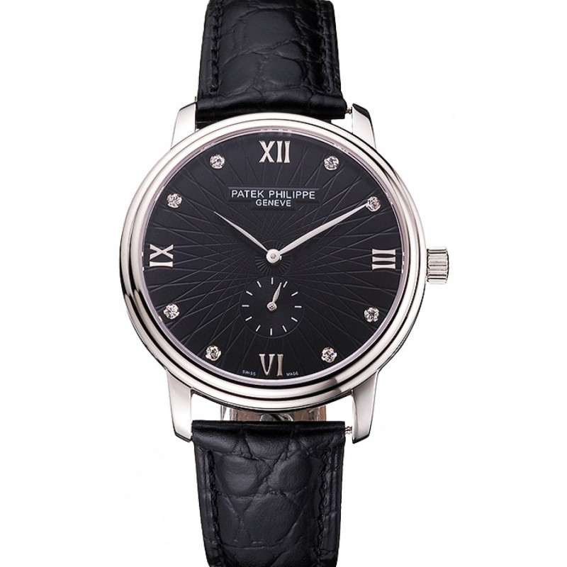 Patek Philippe Calatrava Replica Watch, Quartz, Japanese Movement, Polished Steel Case, Black Dial