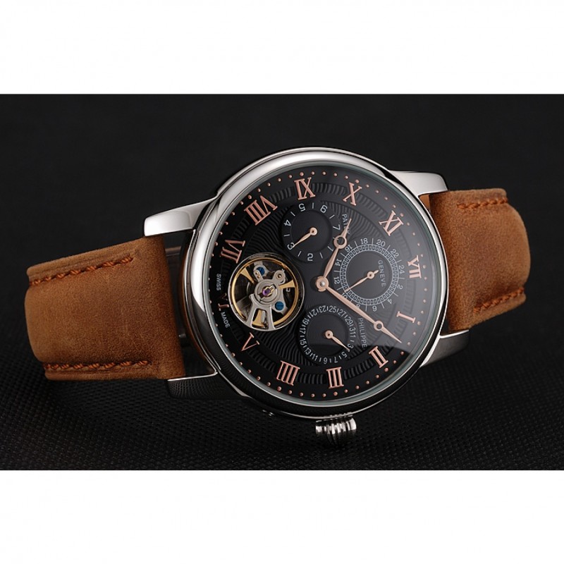 Patek Philippe Grand Complications 1453815 Replica Watch, Automatic Movement, Black Dial, Leather