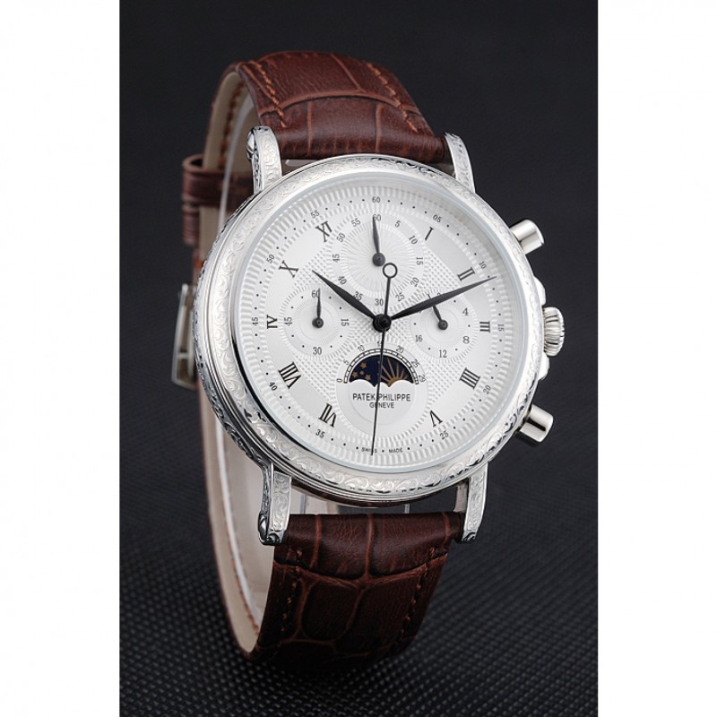 Patek Philippe Grand Complications Quartz Replica Watch, Paisley Engraved Silver Case