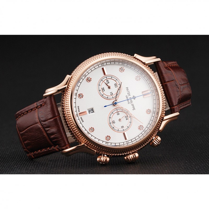 Patek Philippe Complications Chronograph Replica Watch, Quartz, 18k Rose-Gold Plated, Brown