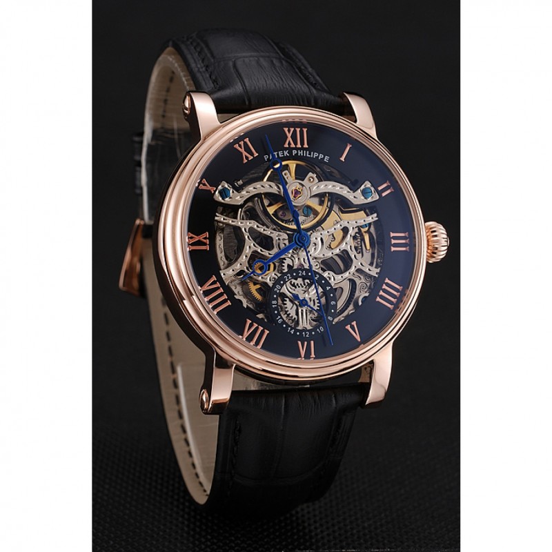 Patek Philippe Grand Complications Replica Watch Kinetic Auto Black Dial Leather Band Men's 1453809