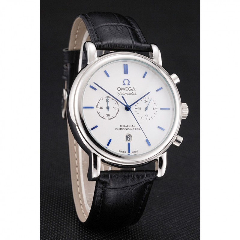 Omega Seamaster Replica, Quartz Movement, Black Crocodile Leather, White Dial, 40 x 48 mm, Model