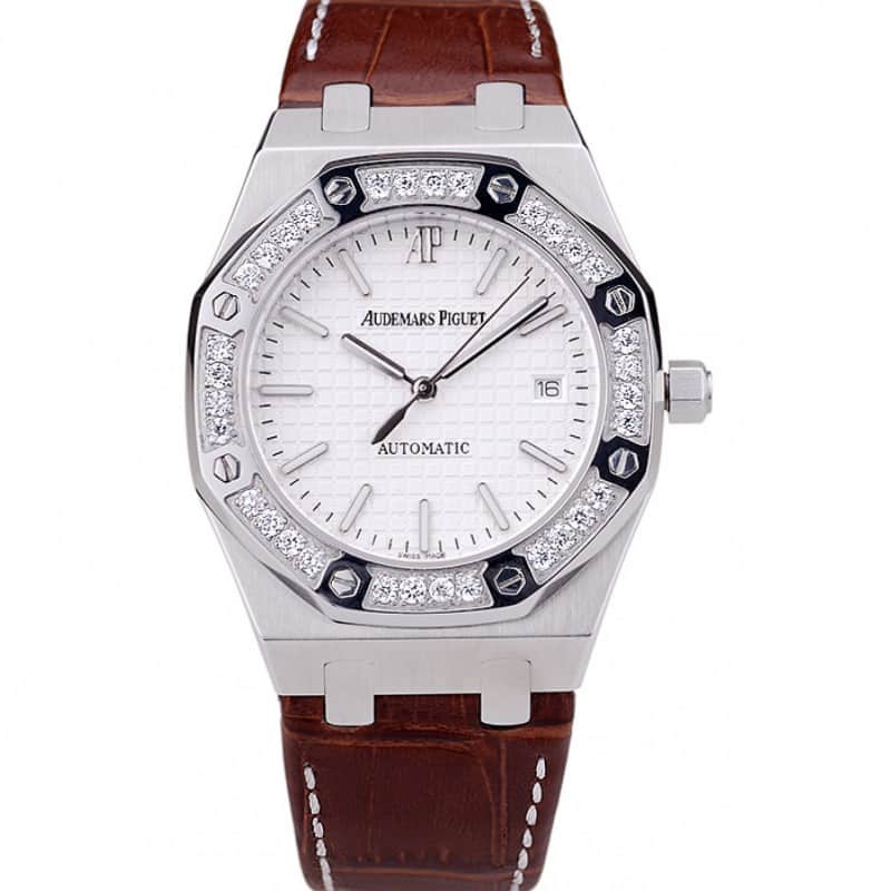 Audemars Piguet Royal Oak Replica Watch, Automatic Movement, White Dial, Brushed Steel Case