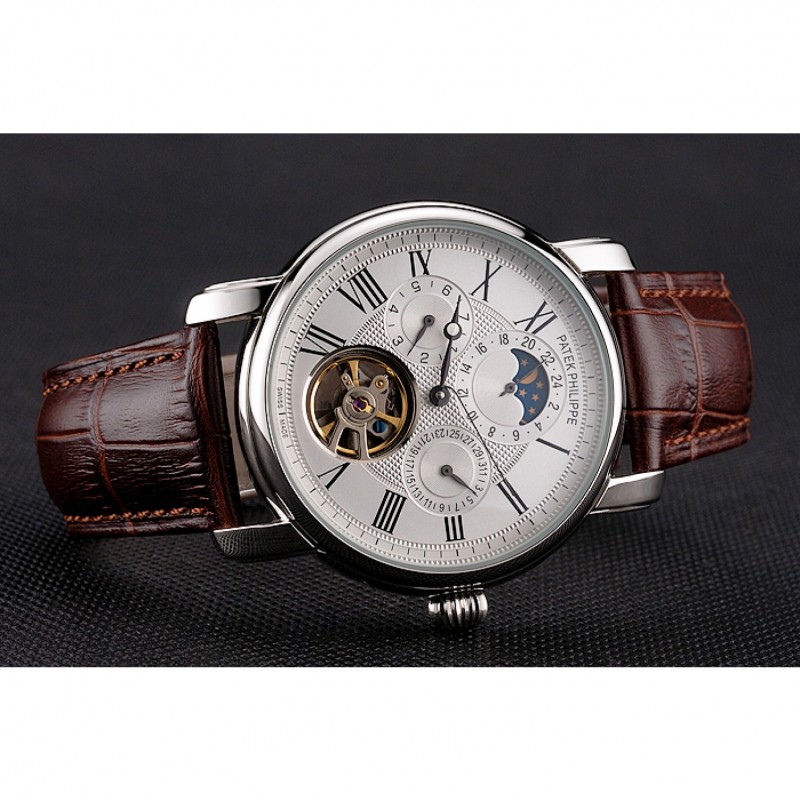Patek Philippe Grand Complications Replica, Automatic Movement, White Dial, 50x42mm, Brown Leather