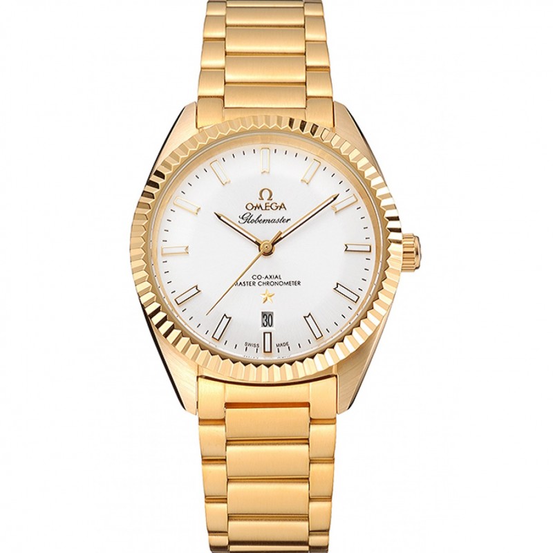 Omega Globemaster Constellation Quartz Battery 18k Yellow Gold Plated Case Replica Watch