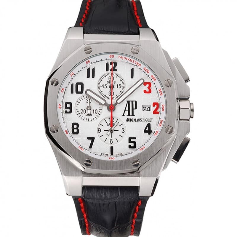 Audemars Piguet RO Offshore Replica Watch, Quartz, White Dial, Brushed Steel Case, Chronograph