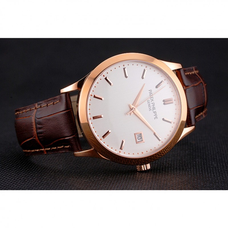 Patek Philippe Calatrava Replica Watch, Automatic Movement, 18K Rose-Gold Plated, White Dial