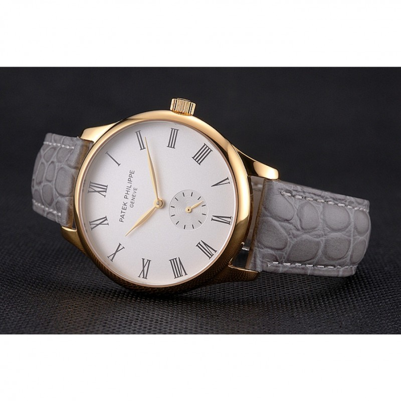 Patek Philippe Calatrava Replica, Quartz Movement, 18k Yellow Gold Plated, Grey Dial, 45x39mm Watch