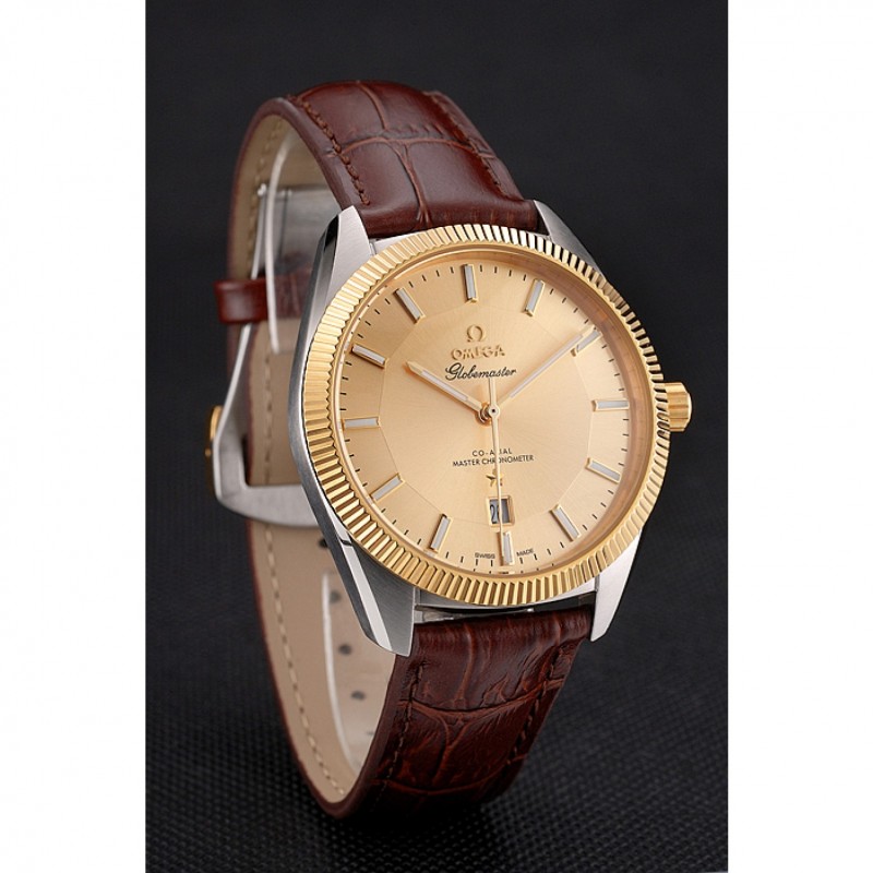 Omega Globemaster Constellation Replica Watch, Automatic Movement, 18k Gold Bezel, Brown Leather