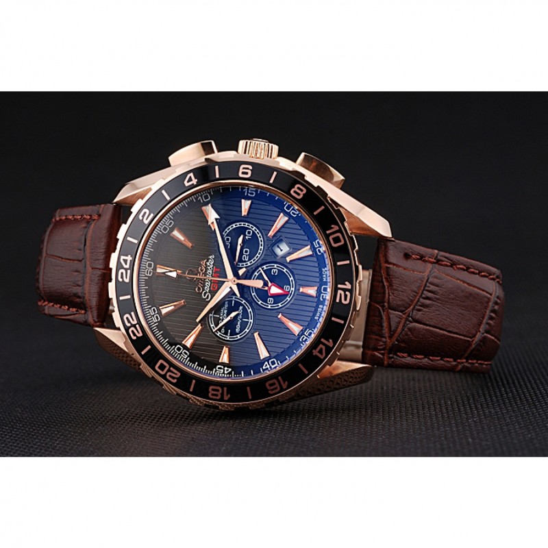 Omega Seamaster 622536 Replica Watch, Quartz Miyota, 18k Rose-Gold Case, Chronograph, Blue Dial