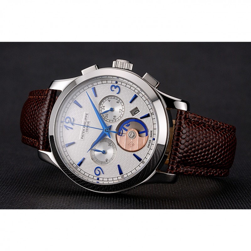 Patek Philippe Chronograph White Guilloche Replica Watch, Quartz Movement, Men's, Model