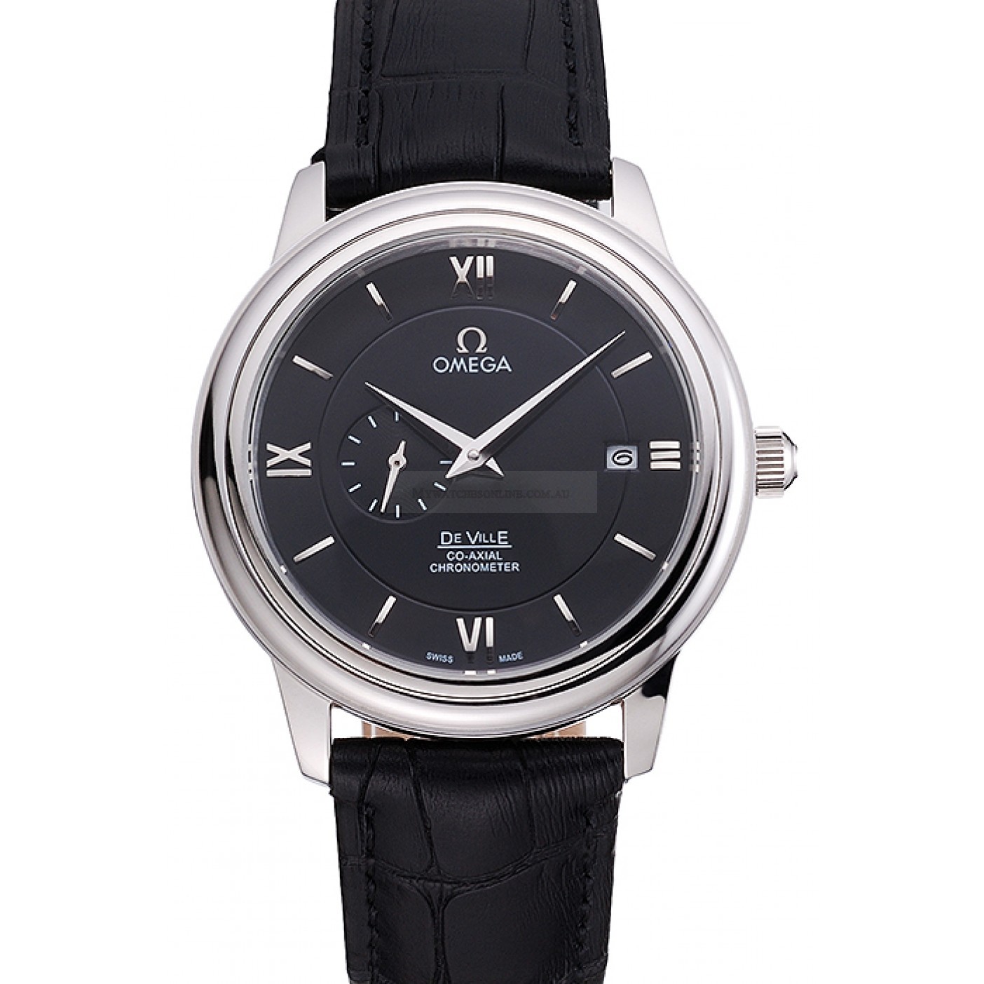 Omega De Ville Replica Watch Kinetic Auto, 44x39mm Black Dial, Polished Steel Case