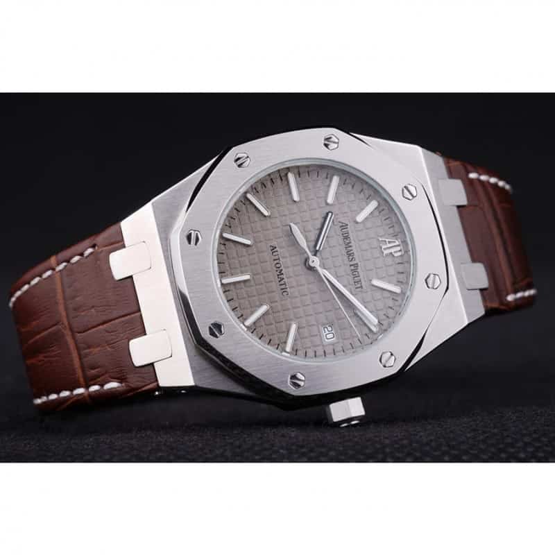 Audemars Piguet Royal Oak 3369 Replica Watch - Japanese Automatic, Brushed Steel Case, Brown Croc