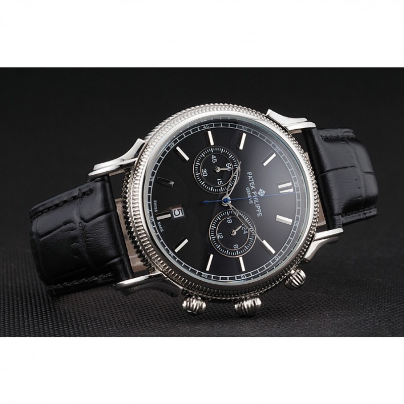 Patek Philippe Chronograph Replica, Quartz Movement, Black Dial, Stainless Steel Case, 52x40mm