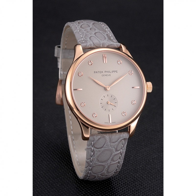 Patek Philippe Calatrava Replica Watch, Quartz Movement, 18k Rose-Gold Plated, Silver Dial, Model