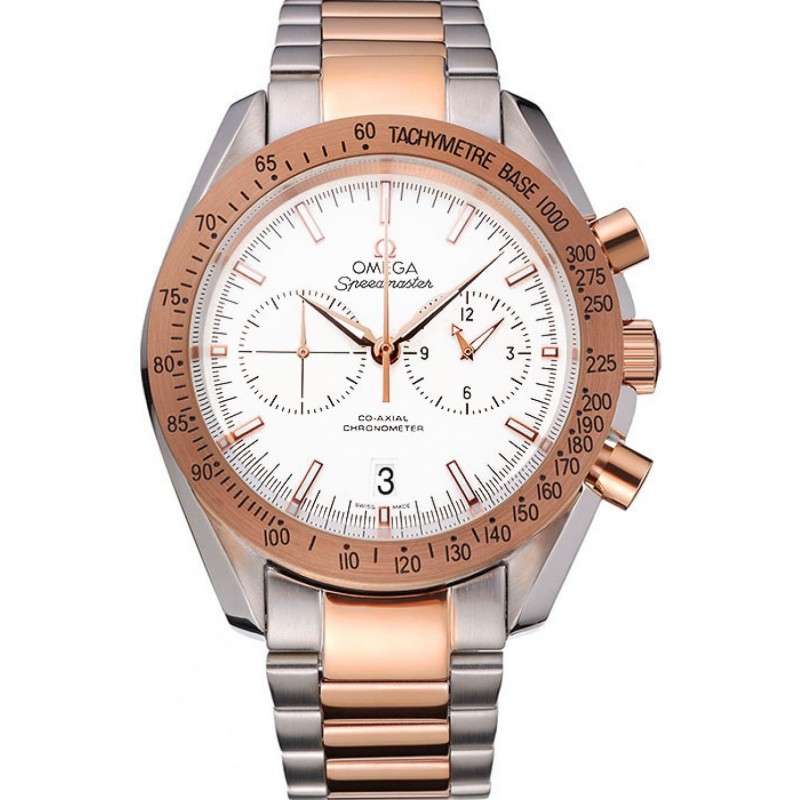 Omega Speedmaster 622803 Quartz, 18k Rose-Gold Plated, White Dial Replica Watch