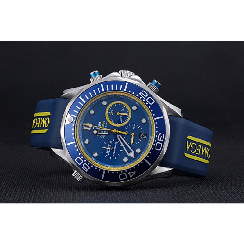 Omega Seamaster 622044 Replica Watch, Japanese Quartz, Blue Dial, Brushed Steel Case, Blue Ceramic
